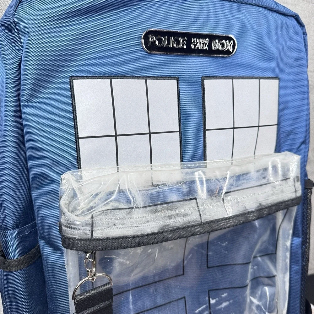 Doctor Who TARDIS Backpack Blue Police Box Laptop School Bag 19x13